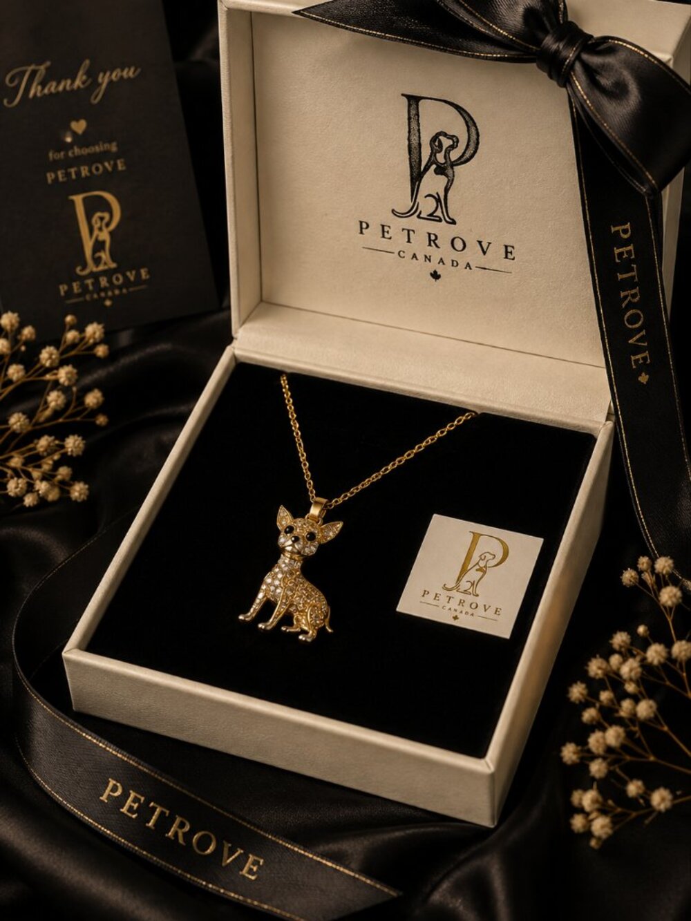 PETROVE Miniature Pinscher Crystal Necklace – Gold Dog Lover Jewelry Gift